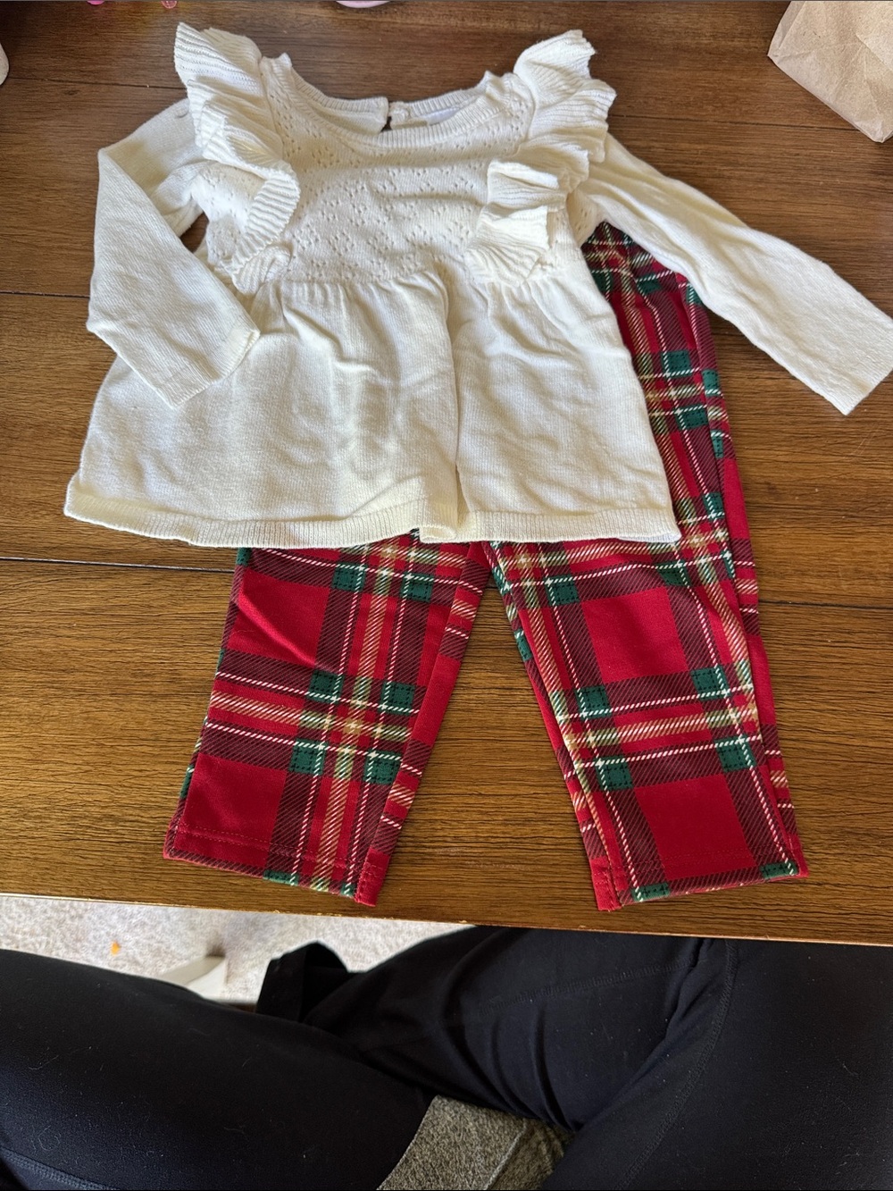 Carter's White Ruffle Top with Red Plaid Pants